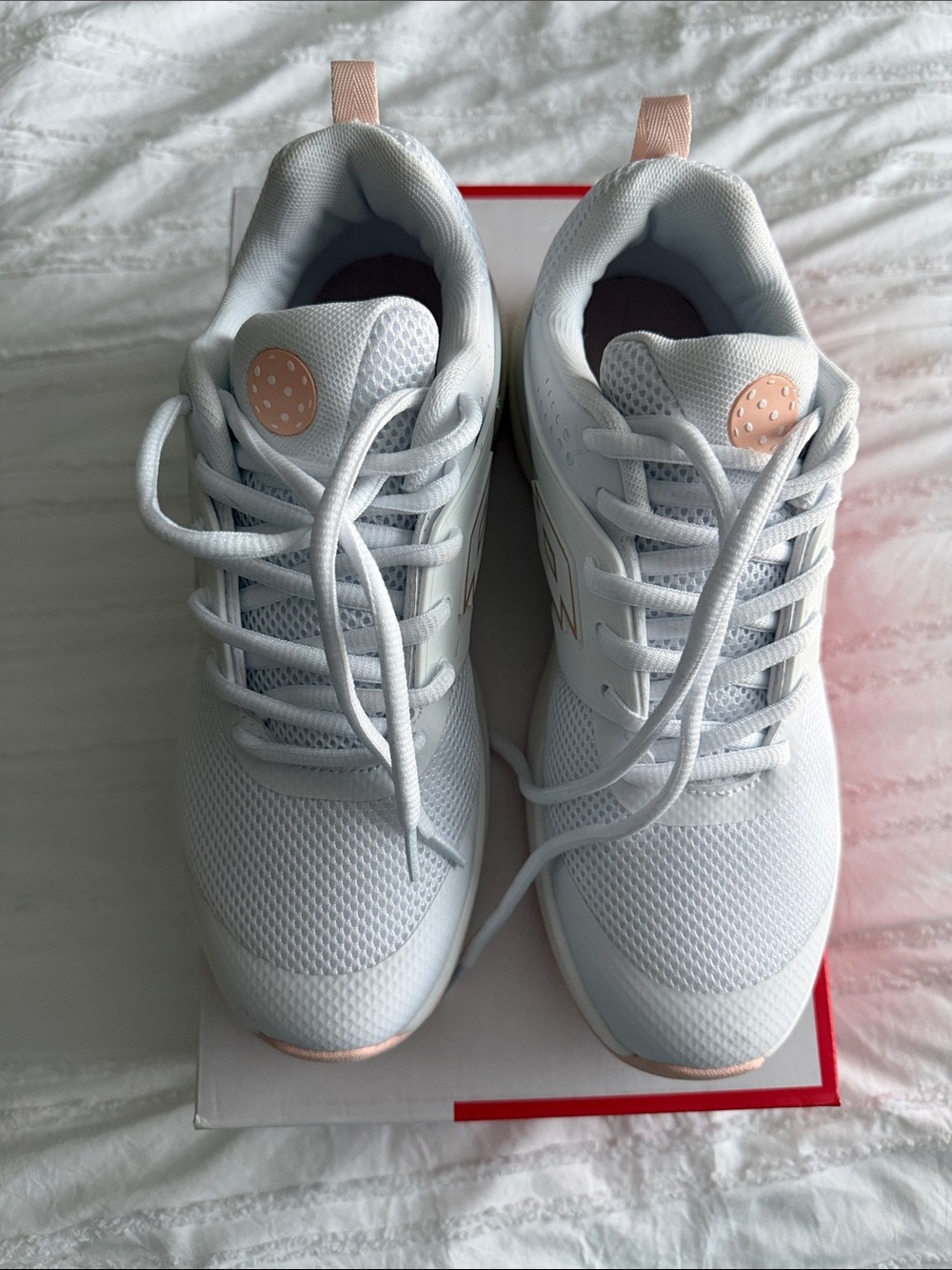Women's White Athletic Sneakers with Rose-Tone Accents